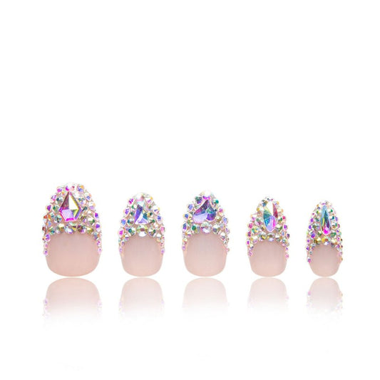 LOVFUL Press on Nails Noir d'Or | Handmade with Full Covered Crystals | Reusable Full Cover Nails | Almond Regular 1.0 in | P003-M