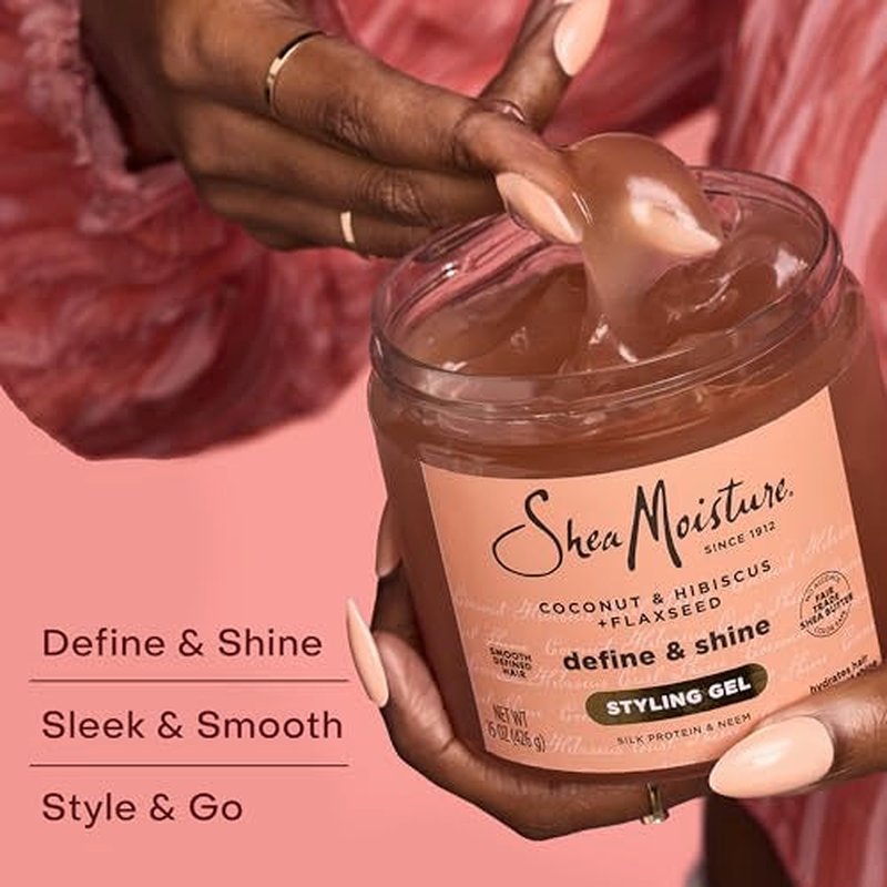 SheaMoisture Define&Shine Styling Gel+Flaxseed 12ct Coconut&Hibiscus Hydrates,Holds Your Style All Day Infused With Glycerin,CoconutOil an Invigorating Sweet Scent ParabenFree Frizz Control Gel 15OZ
