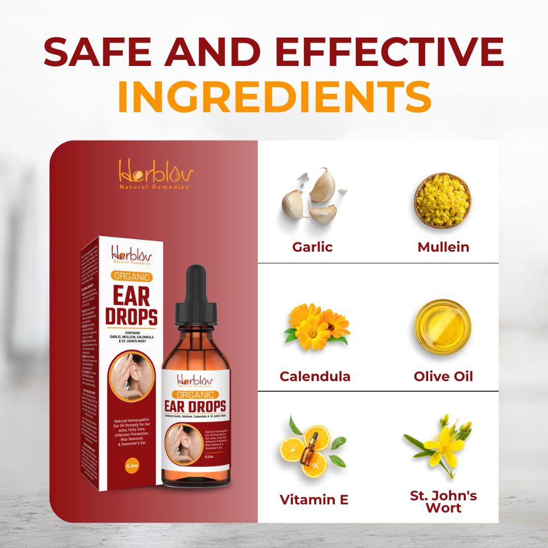 Organic Ear Oil for Ear Infections - Natural Eardrops for Infection Prevention, Swimmer's Ear & Wax Removal - Kids, Adults, Baby, Dog Earache Remedy - with Mullein, Garlic, Calendula, Made in USA