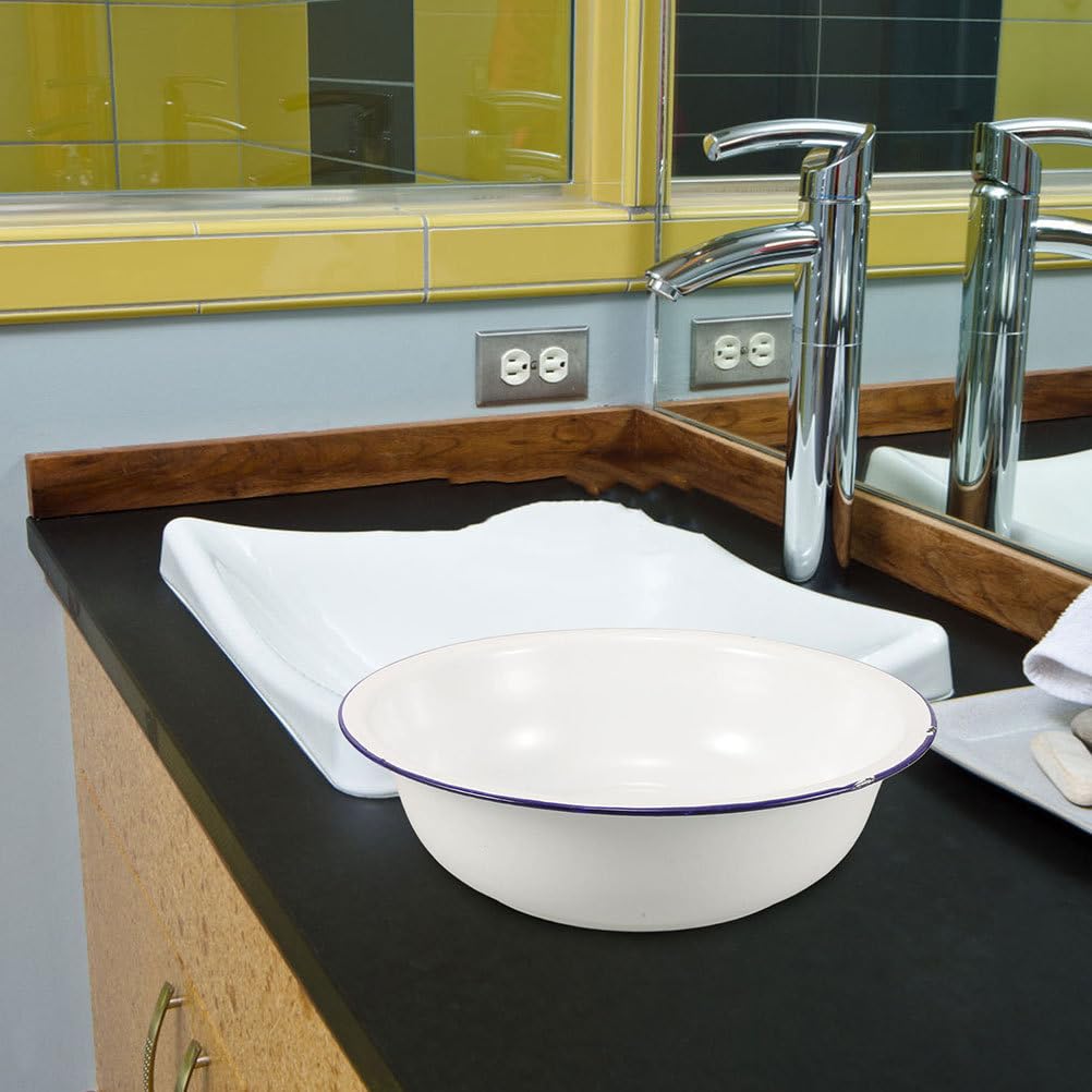 Healeved Enamel Wash Basin 32cm Large Enamel Mixing Bowl Face Washing Basin ware Salad Bowl Soup Bowl Sourdough Bowl Footbath