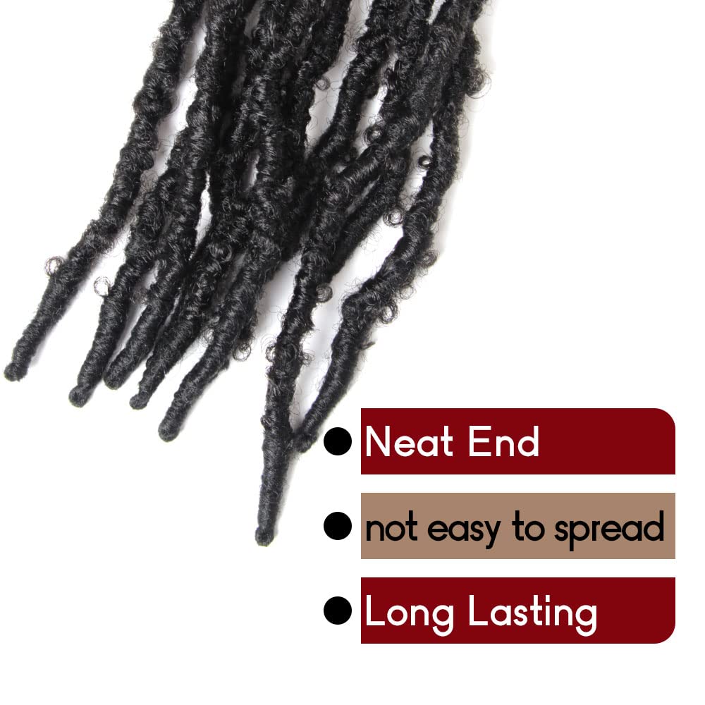 BOHOBABE 18 Inch Light Weight Butterfly Locs Crochet Hair 8 Packs Long Black Distressed Butterfly Faux Locs Crochet Hair, 1B