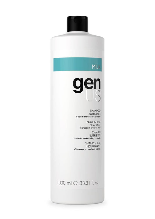 Genus Milk Nourishing Shampoo - Milk & Wheat Proteins for Stressed, Treated Hair, Gentle Cleansing, Deep Nourishment, Adds Shine & Softness - 1000ml