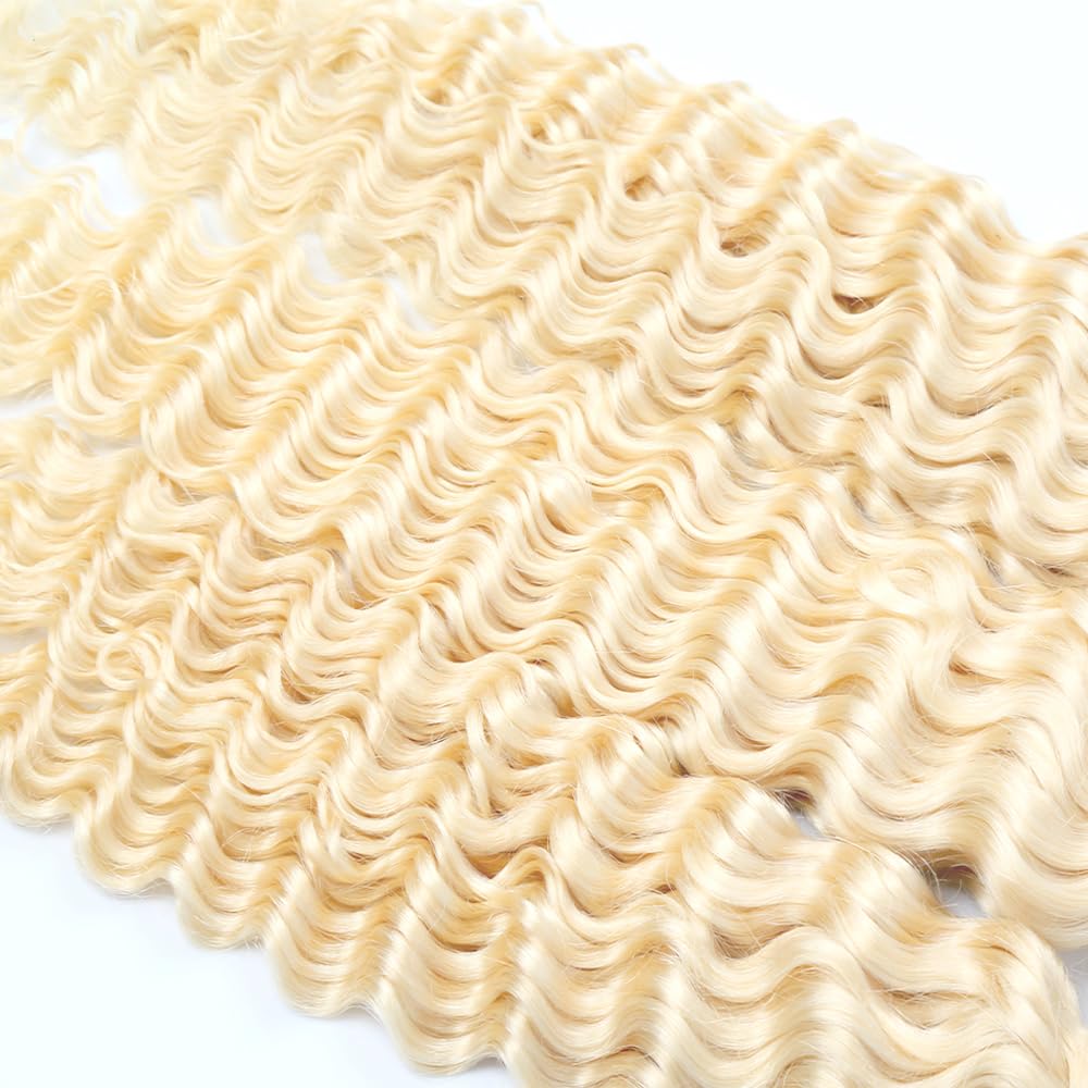 Blonde Bundles Human Hair 613 Deep Wave 1 Bundles 28 inch Unprocessed Virgin 613 Blonde Bundle Human Hair Extensions AuokMar