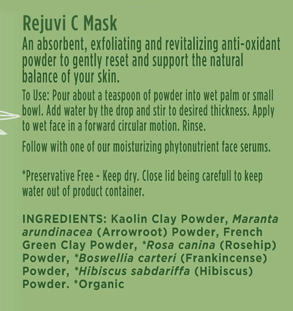 Ora's Amazing Herbal Rejuvi C Mask, Powder Mask, Detoxifying Face Powder, French Green Clay, Exfoliating Rosehip Seed Hibiscus with Vitamin C and Frankincense for Acne, Maskne