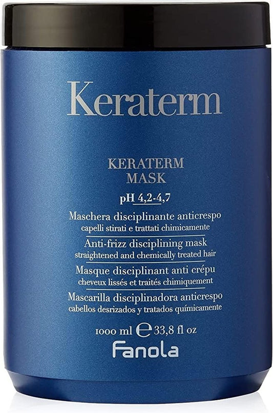 Fanola Keraterm Deep Conditioning Hair Mask - Keratin Hair Treatment for Frizz Control - Detangling & Hydrating - Ideal for Straightened & Chemically Treated Strands - Lightweight Formula (1000 ml)