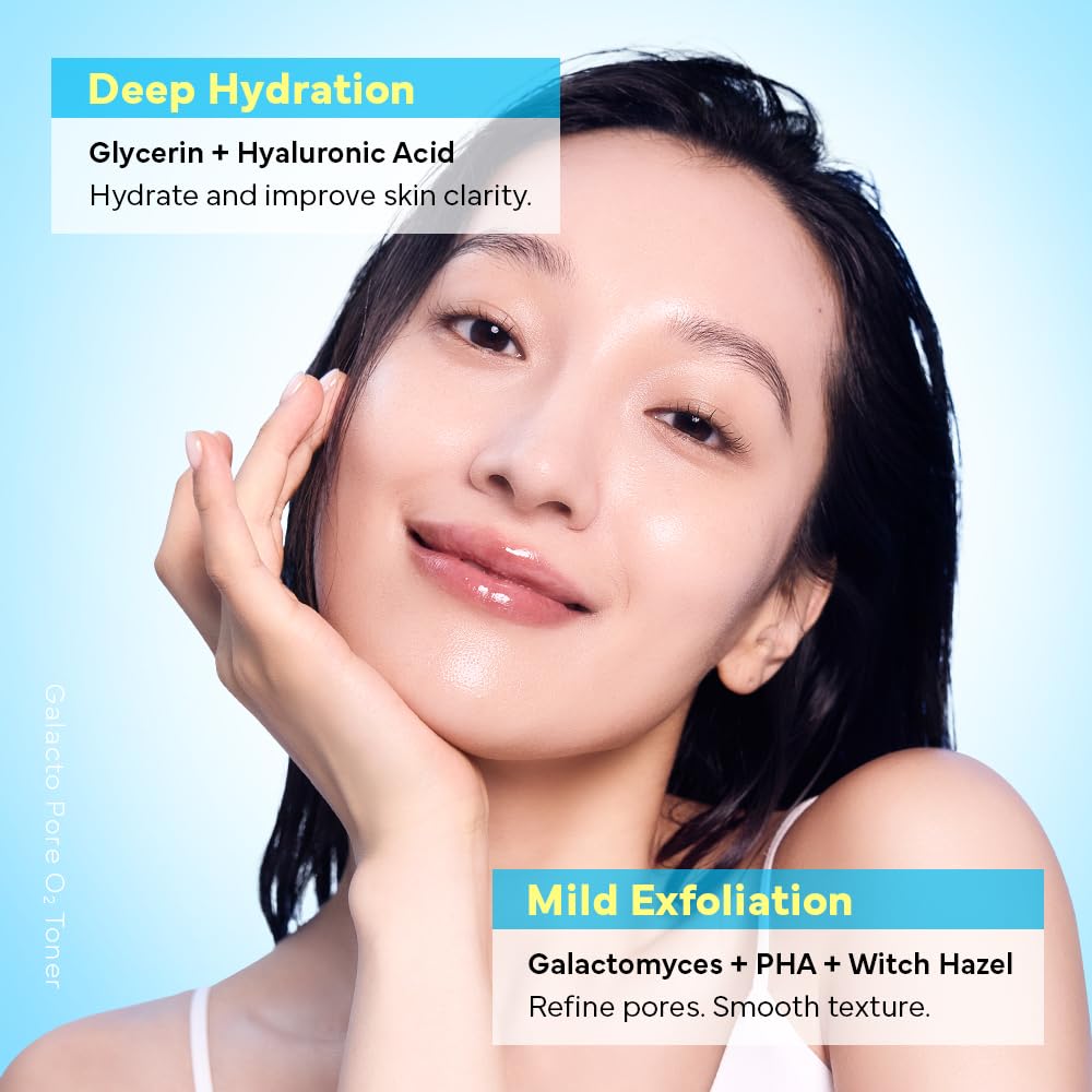 SAM'U Galacto Pore O2 Toner, Pore Refining & Hydrating Hyaluronic Acid Toner with PHA & Alcohol-Free Witch Hazel, Gentle Exfoliating Daily Care, Face Toner for Women, 6.08 fl oz