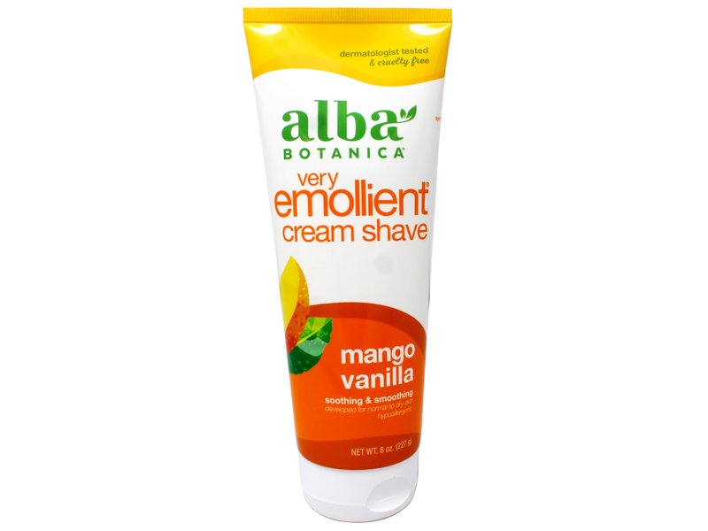 Alba Botanical Mango Vanilla Very Emollient Cream Shave, 8 Ounce Tubes (Pack of 4)