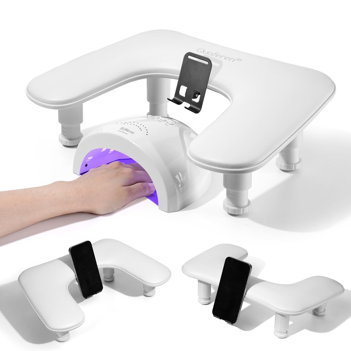Arm Rest for Nails Tech: 3rd Generation Manicure Nail Arm Rest with Rotating Phone Stand, U-Shaped Height Adjustable Hand Rest Pillow for Acrylic Nails White