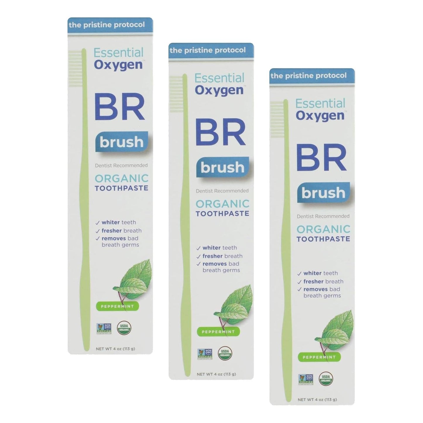Essential Oxygen BR Organic Toothpaste Peppermint 4 oz (Pack of 3)