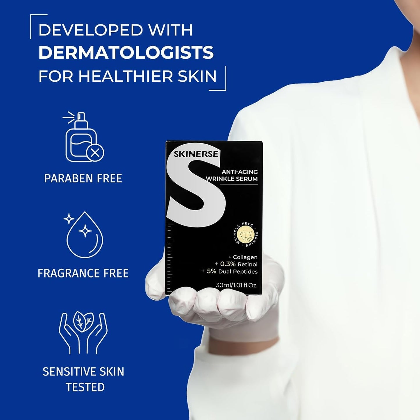 SKINERSE Retinol Serum for Face, Anti Aging Serum, Retinoid Collagen with Vitamin E Resurfacing Facial Rapid Fine Lines Repair, Brightening Pore Minimizer for Face Daily Skin Care Treatment 1oz