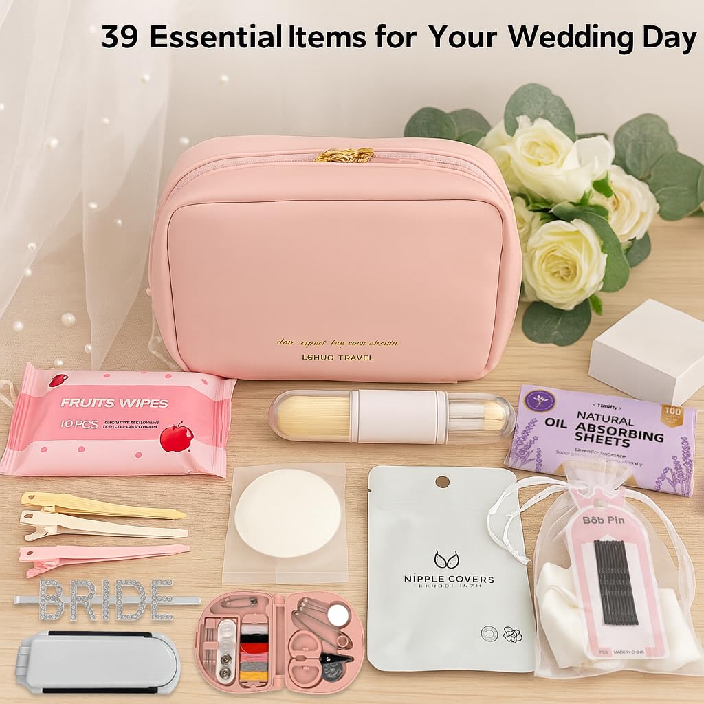 Bridal Emergency Kit for Wedding Day – Bride Survival Kit with Essential Items – Wedding Day Emergency Supplies for Bride, Maid of Honor, Women, and Bridal Party – Includes Makeup Bag