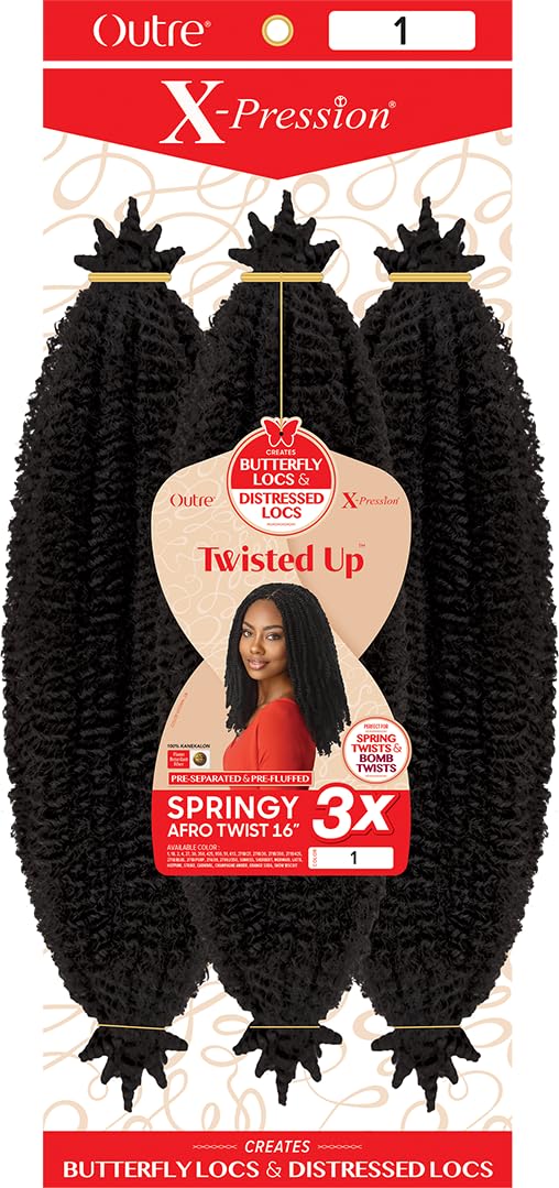 Outre X-Pression - Twisted Up - Springy Afro Twist 16" 3X (5 Pack, JET BLACK 1)