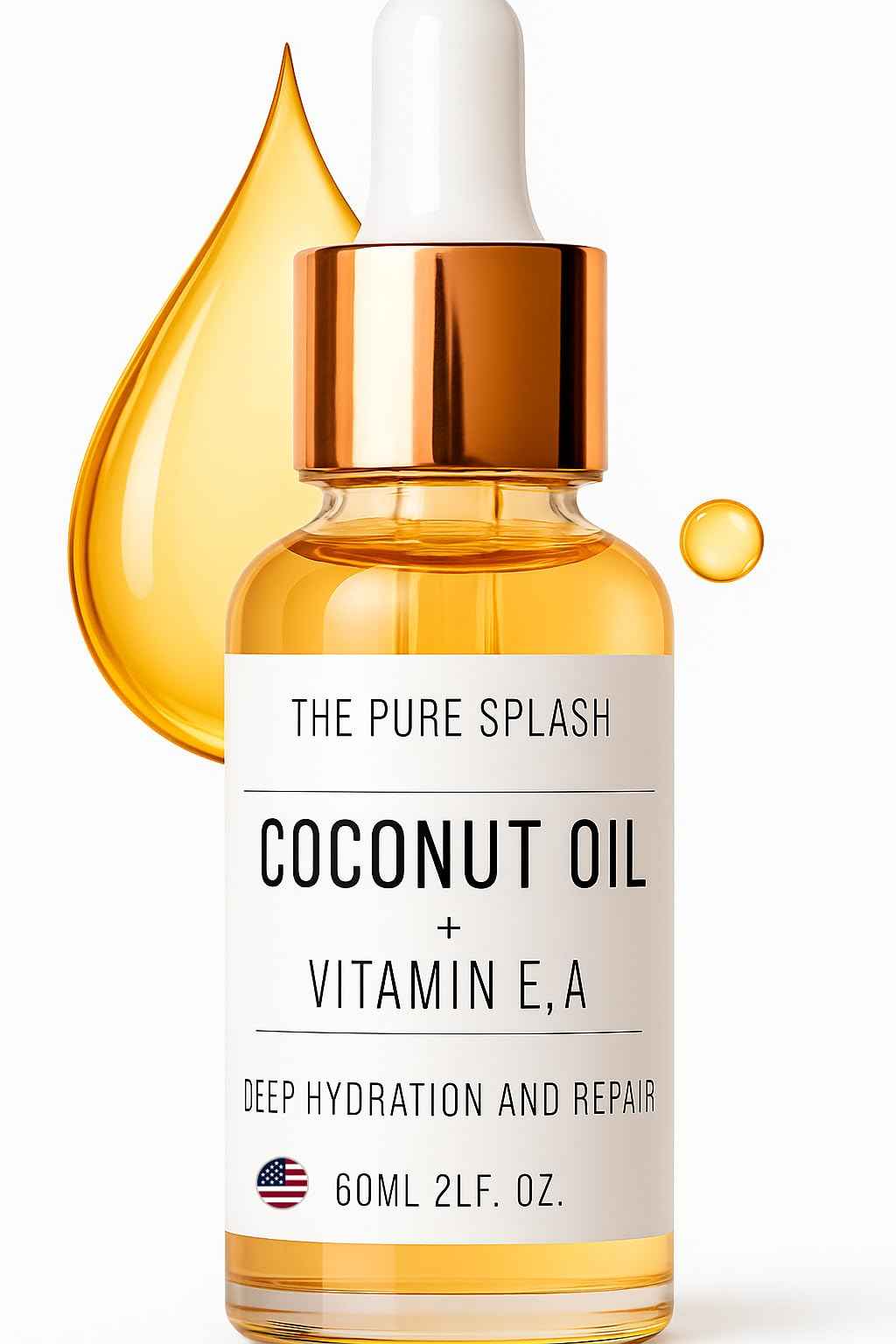 THE PURE SPLASH Coconut Oil with Vitamins E and A – Deep Hydration & Skin Nourishment | Lightweight, Non-Greasy Formula for Face, Body & Hair | 60ml