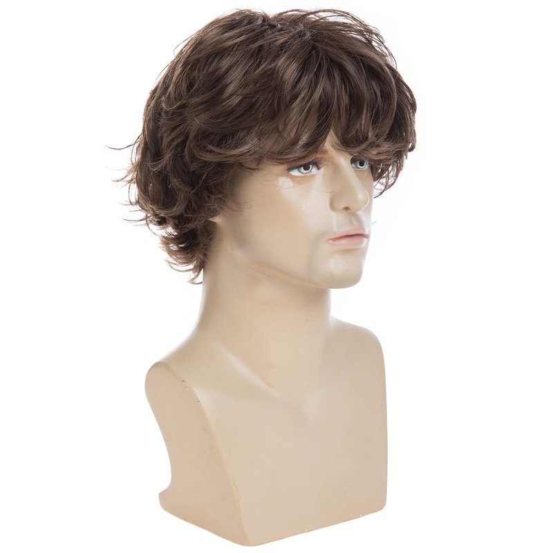Dsimeig Men's Wig Brown Short Wavy Layered Cosplay Halloween Costume Hair Wigs for Male