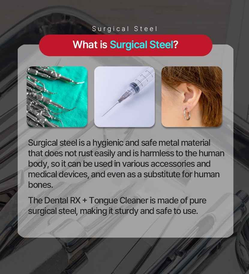 Dental RX+ Surgical Steel Tongue Scrapers for Adults and Kids (2 Pack, Different Size), Surgical Steel Tongue Cleaners, Prevent and Reduce Bad Breath