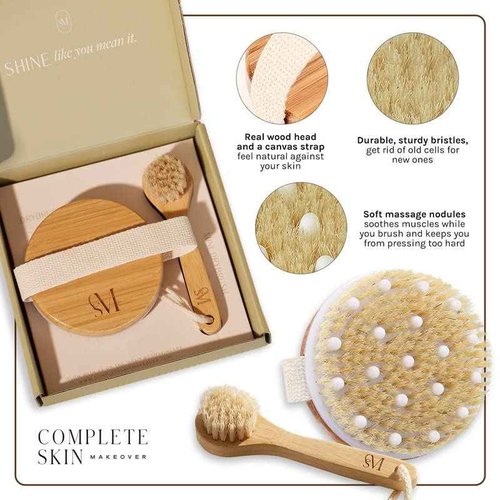 CSM Dry Brushing Body Brush Set - Natural Bristle Dry Brush for Body & Face Exfoliation, Lymphatic Drainage and Circulation Boost