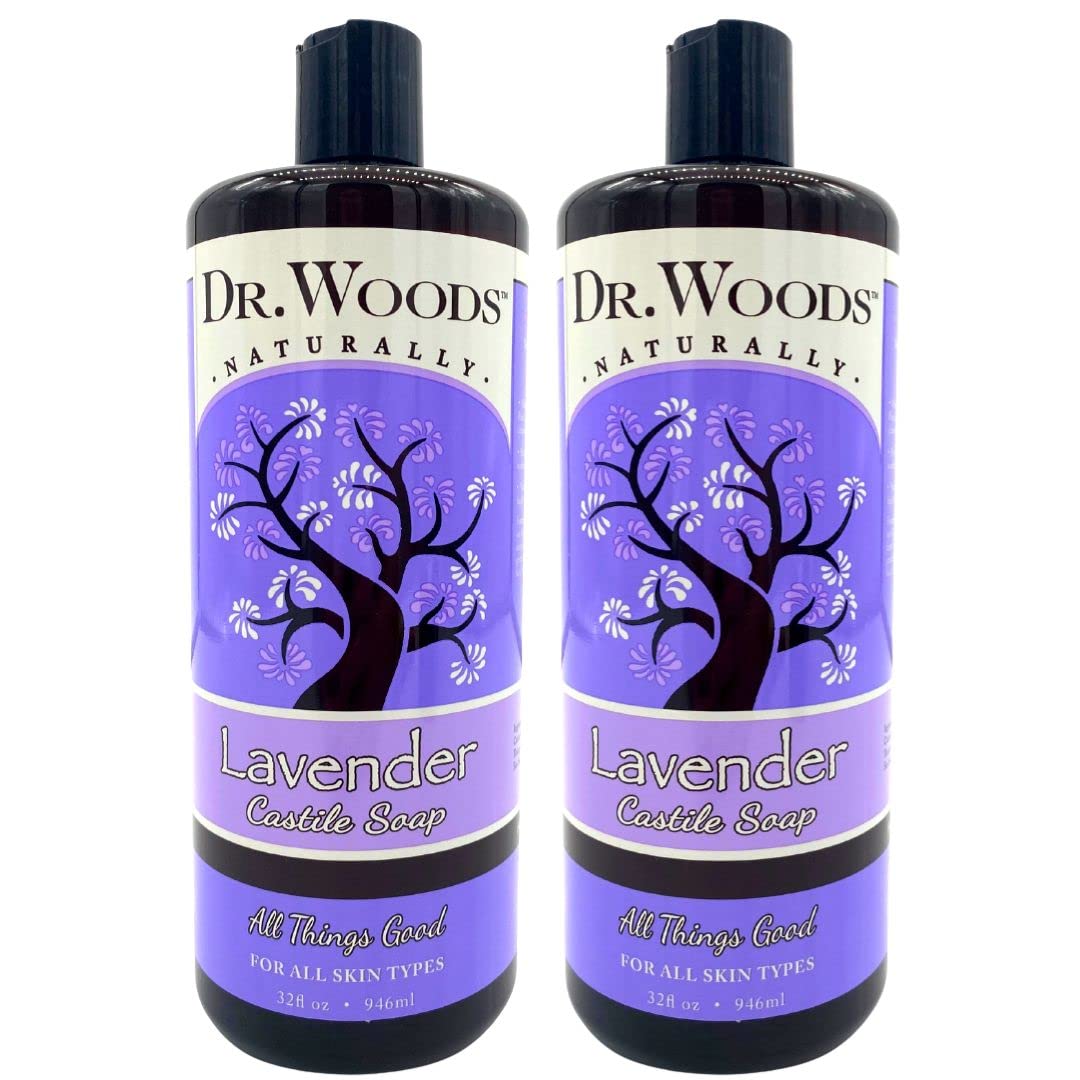 Dr. Woods Lavender Liquid Castile Soap - Castile Soap with Pure Lavender Oil, Body Wash for Men and Women, Natural Cleanser for Face, Hands, and Body - 32 Fl Oz, Pack of 2