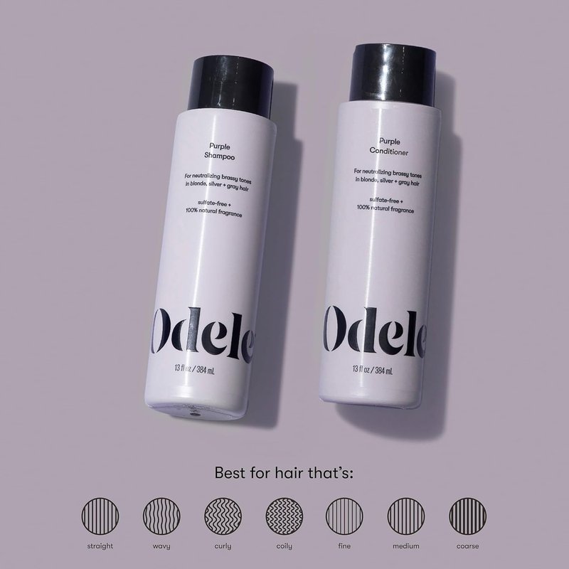 Odele Sulfate-Free Purple Shampoo & Conditioner Set - Neutralize Brassy Tones in Blonde, Silver & Gray Hair | 13 Fl Oz Each (2-Pack)