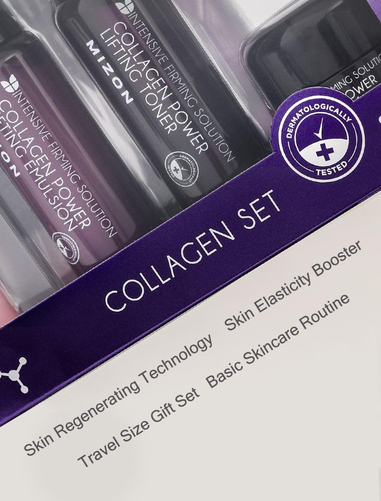 MIZON Marine Collagen Mini Set Travel Skincare Set (Toner+Emulsion+Eye Cream+Face Cream) Elasticity Booster Youth Recovery-Stocking Stuffers for Woman