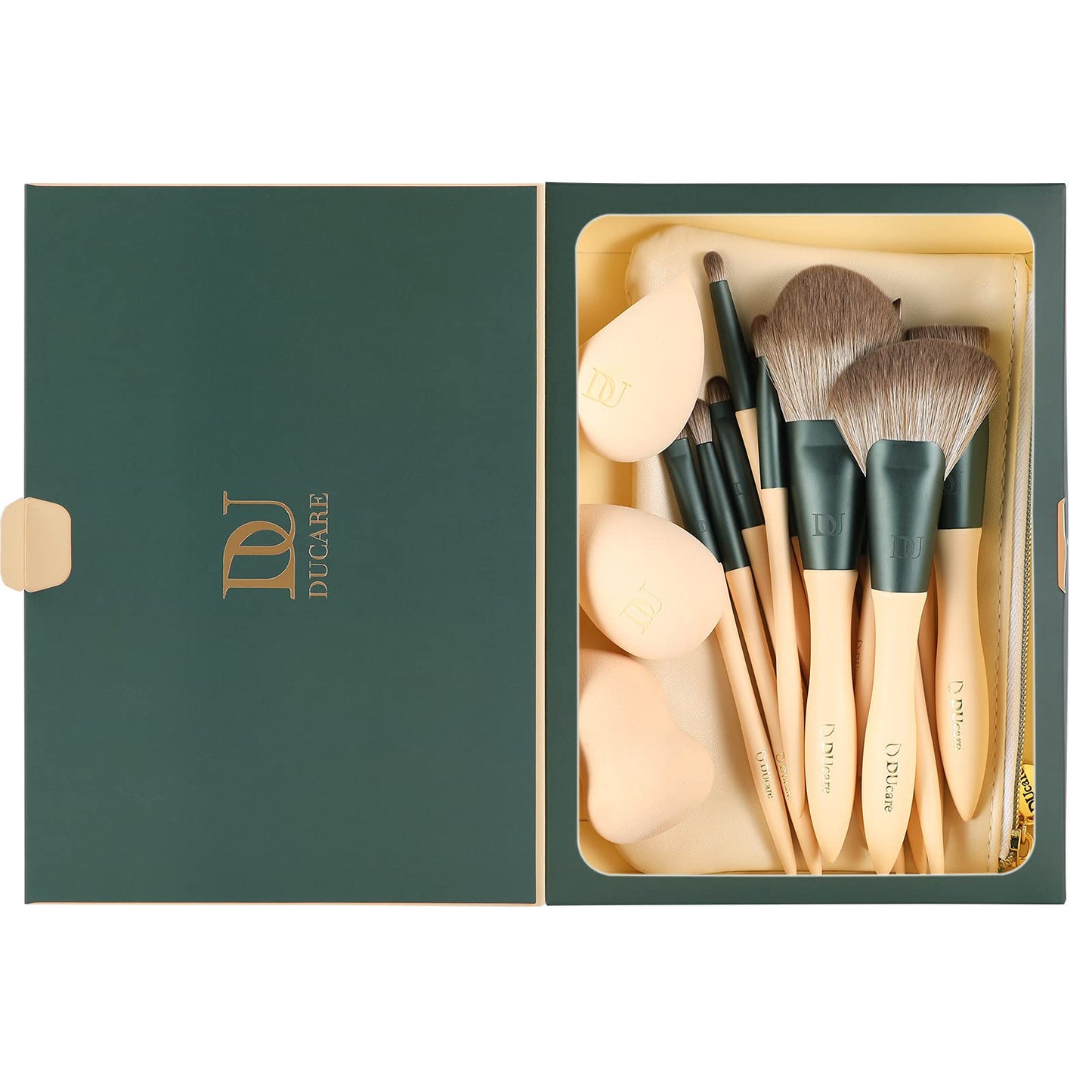 DUcare Makeup Brushes 14Pcs with 3Pcs Makeup Spong & Cosmetic Bag &Eyelash Comb