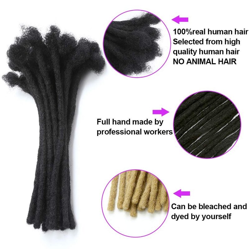 Loc Extensions Human Hair Dreadlock Extensions for Men/Women 6 inch 30 Strands 100% Natural Black Full Handmade Permanent Real Human Hair Can Be Dyed and Bleached (6Inch/30 locs，Natural Black/0.8cm)