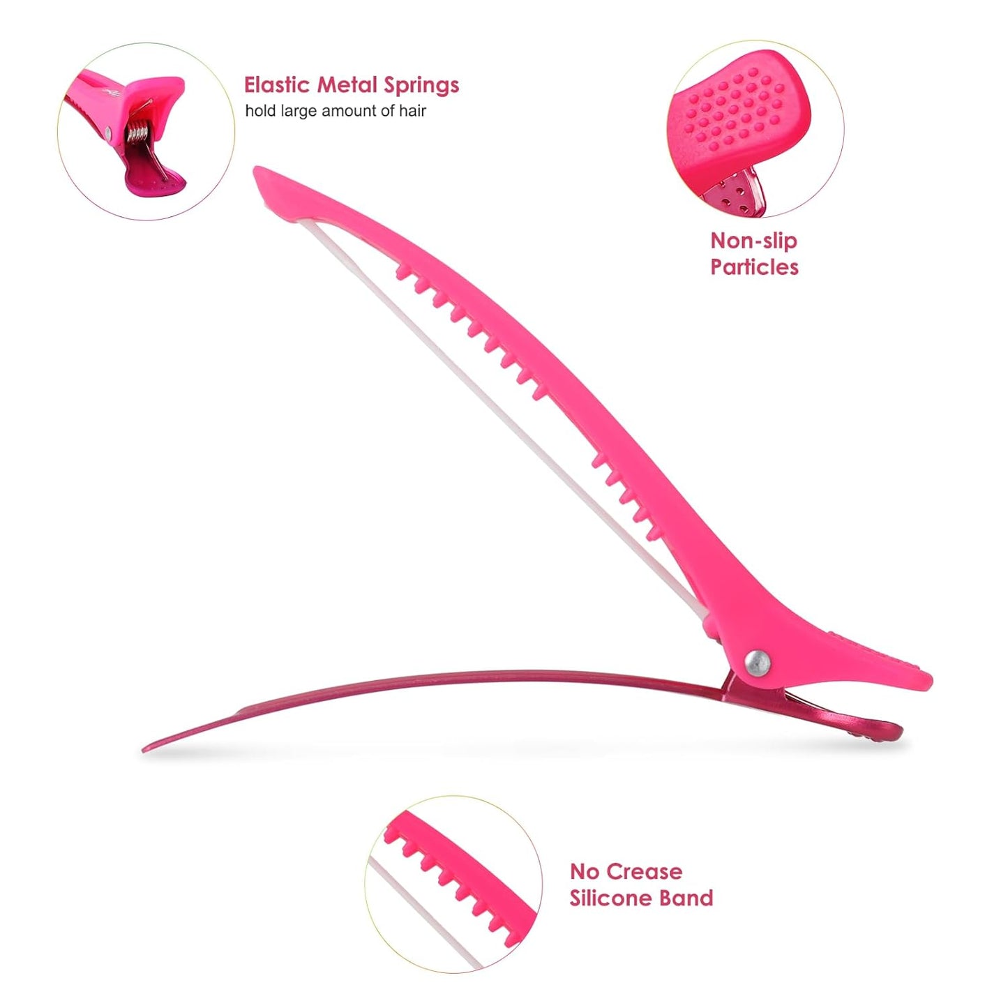 AIMIKE 6pcs Professional Hair Clips for Styling Sectioning, Anti-Slip No-Trace Duck Billed Hair Clips with Silicone Band, Salon and Home Hair Cutting Clips for Hairdresser, Women, Men - 4.3” Long