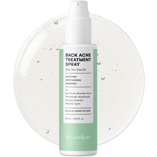 BellamiLuxx Back and Body Acne Treatment Spray: 2% Salicylic Acid & Tea Tree Oil Bacne Spray for Clear, Soothe & Moisturize - Effective for Men, Women, Teens with Back, Shoulder, Arm, and Chest Acne