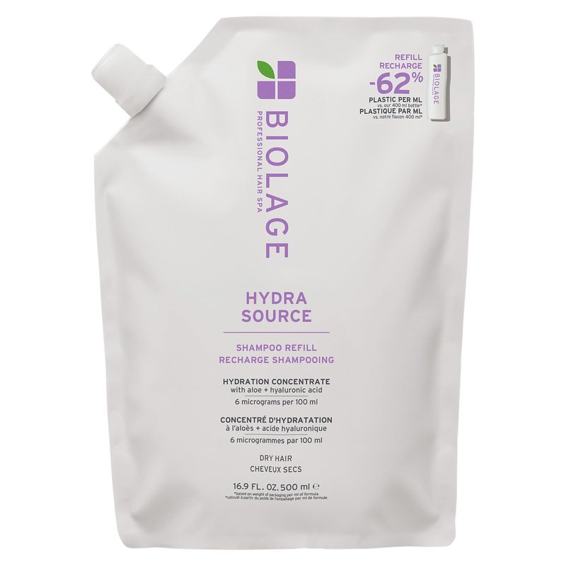 Biolage Hydra Source Shampoo Refill - For Dry Hair, Gently Cleanses, Restores Moisture Balance, Adds Shine & Softness, Infused with Micro-Filtered Aloe Vera & Fermented Hyaluronic Acid, Vegan