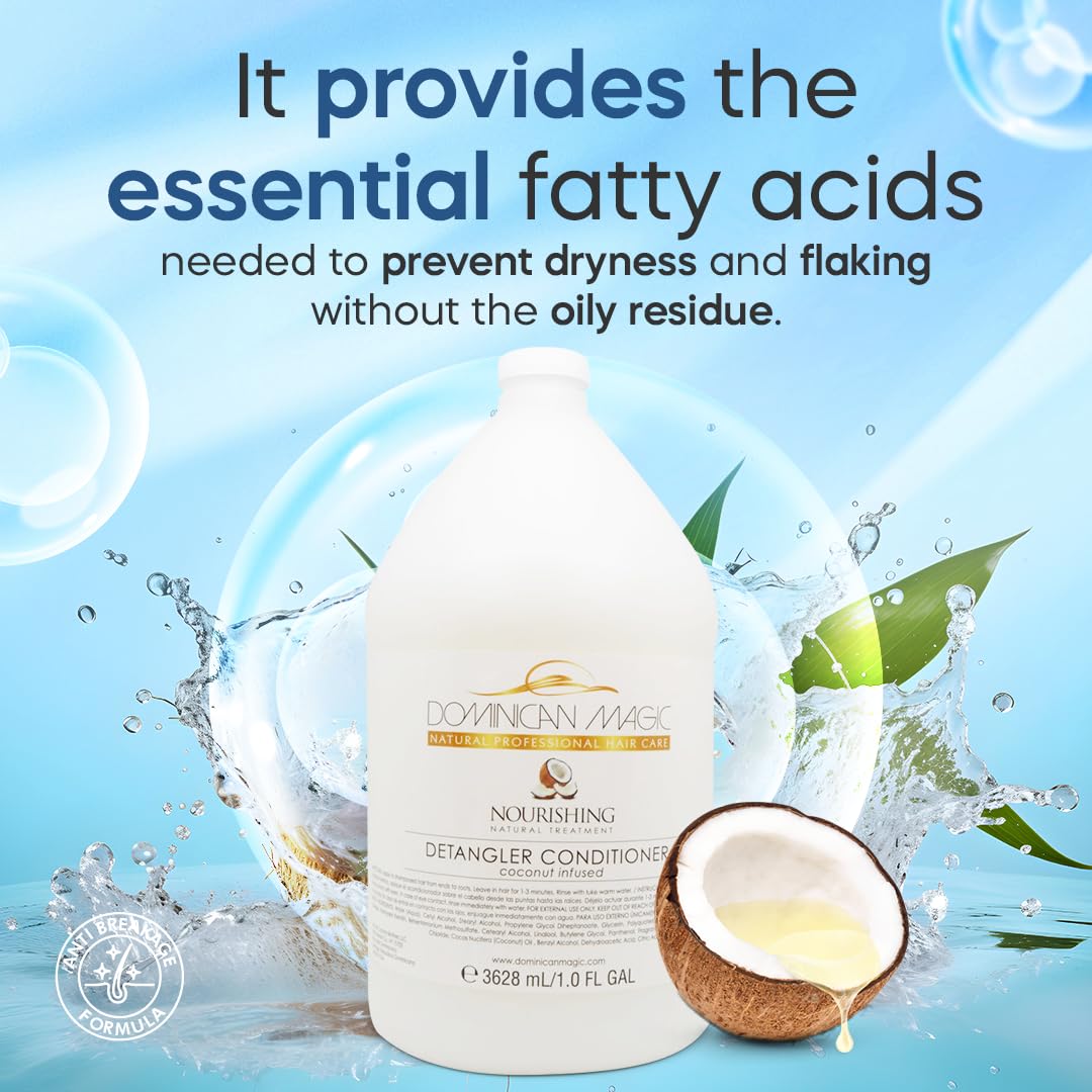 Coconut Detangler Conditioner Gallon - Salon-Grade Hair Conditioner for Dry Hair- Coconut Conditioner with Natural Ingredients to Hydrate & Nourish- Hydrating Conditioner for Silky, Shiny Hair- 128 Oz