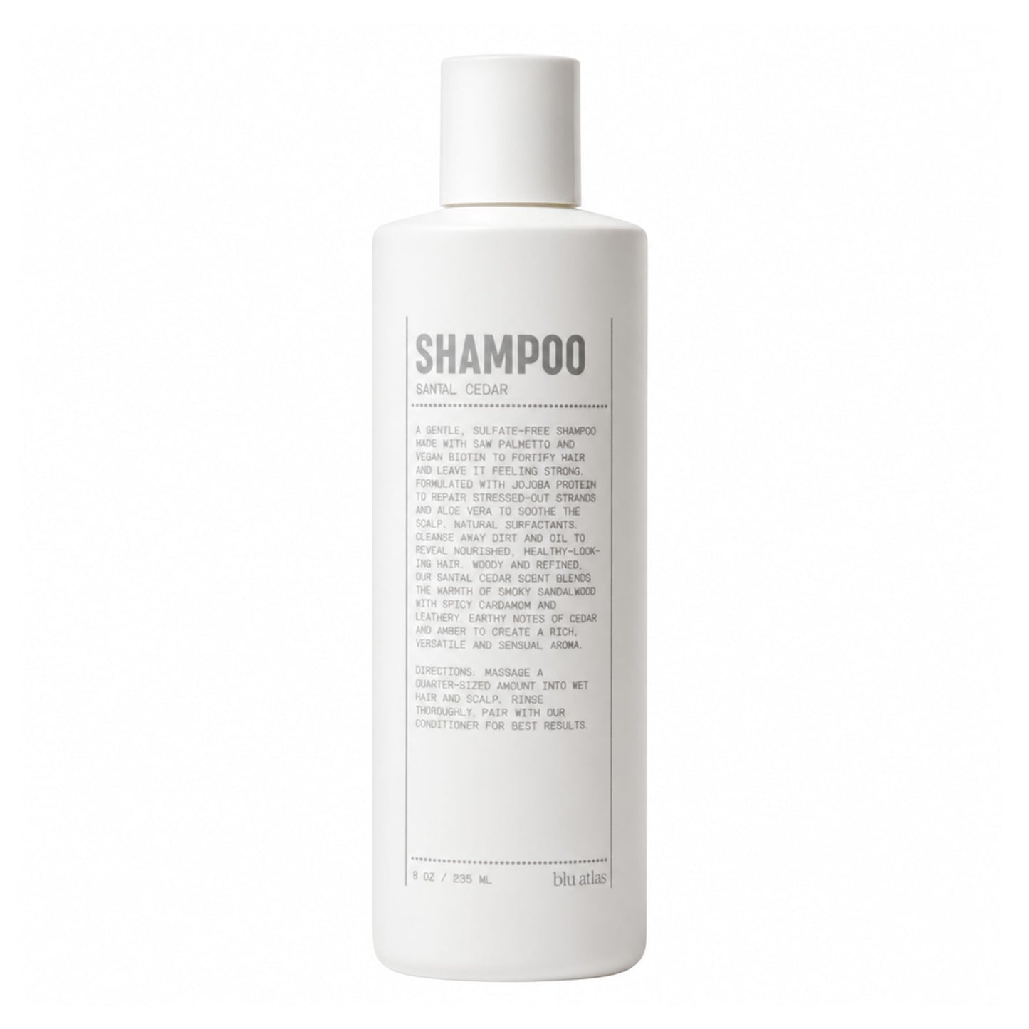 Blu Atlas Natural Shampoo for Men — Sulfate-Free for All Hair Types, 15 Ingredients, No Filler, Helps with Dandruff and Dry Scalp — Santal Cedar Scent, 8 oz