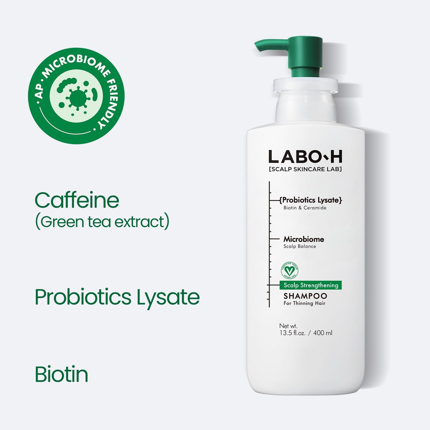 LABO.H Scalp Strengthening Shampoo for Hair Growth & Anti-Loss | Vegan Ceramide Haircare Routine with Rosemary Oil, Biotin and Caffeine, Paraben Free, Korean Hair Care, 13.5 Fl. oz.