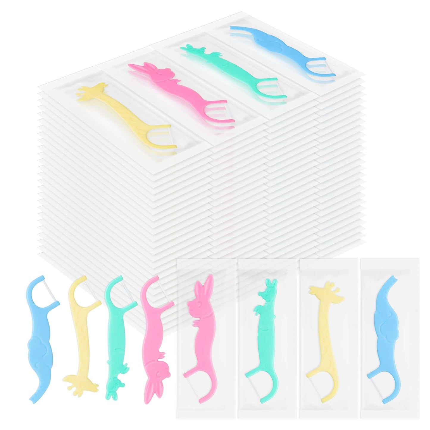 Kids Floss Individually Wrapped Kids Dental Floss Picks 4 Cute Animal Shapes Fun Flossers Helps Prevent Tooth Decay & Gum Diseas for Family, Travel, and picnics 4 Colors (200)