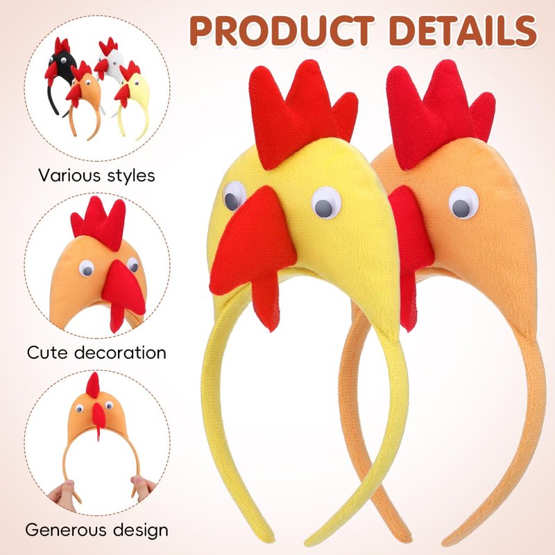 ABOOFAN 12Pcs Easter Chicken Headbands, Cartoon Soft Plush Chicken Costume Accessory, Farm Animal Ears Hair Hoop, Universal for Kids and Adults, Easter Halloween Party Supplies