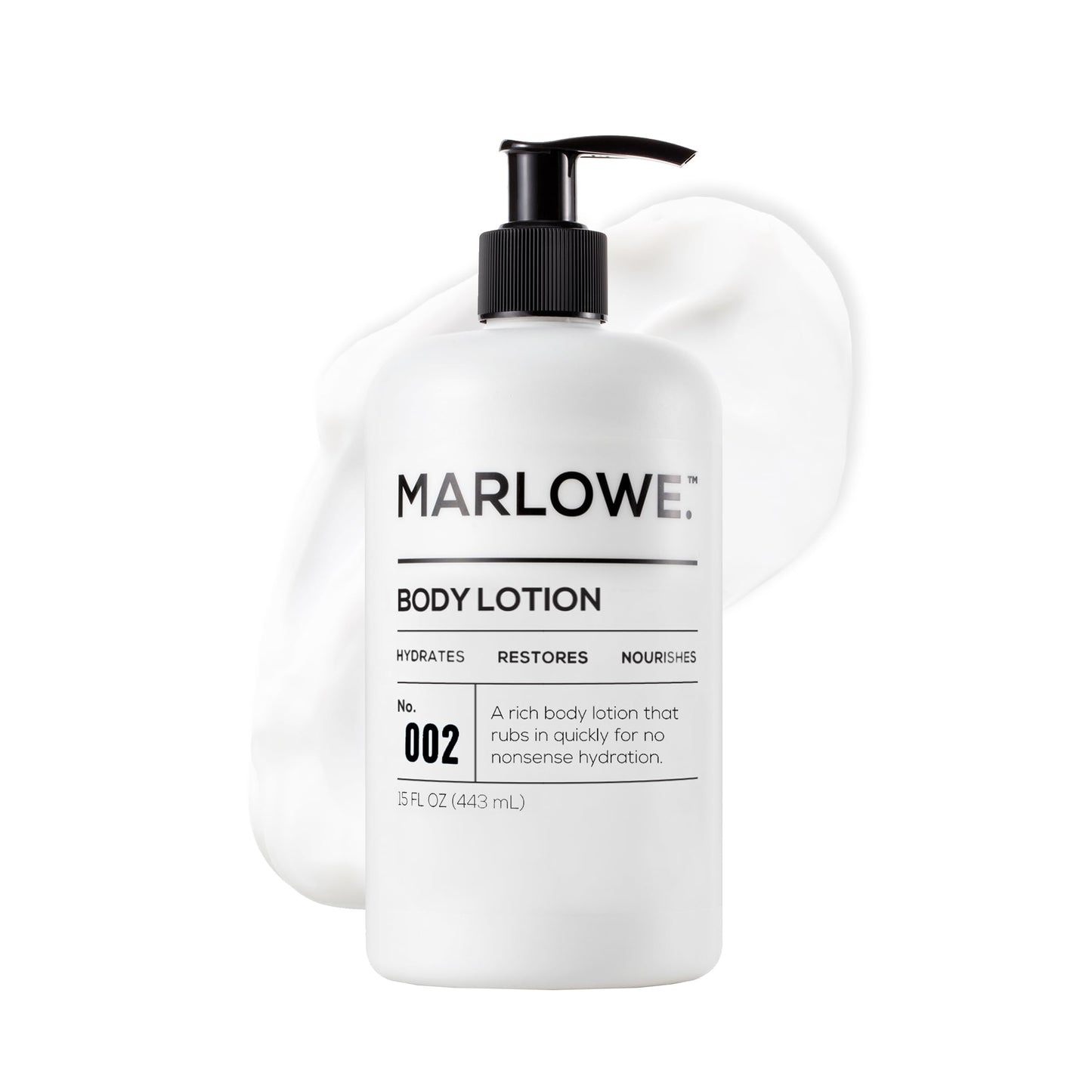 MARLOWE. Body Lotion for Men, 15 oz Pump, Hydrating & Nourishing Daily Moisturizer for Dry Skin, Non-Oily, Clean Vegan Formula with Aloe Vera & Amino Acids, Original Fresh Sage & Fir Scent