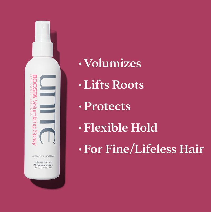 UNITE Hair – BOOSTA Volumizing Spray – Heat-Activated Root Lifting Spray for Weightless Volume, Texture & Flexible Hold – UV & Thermal Protection – 8 Fl Oz