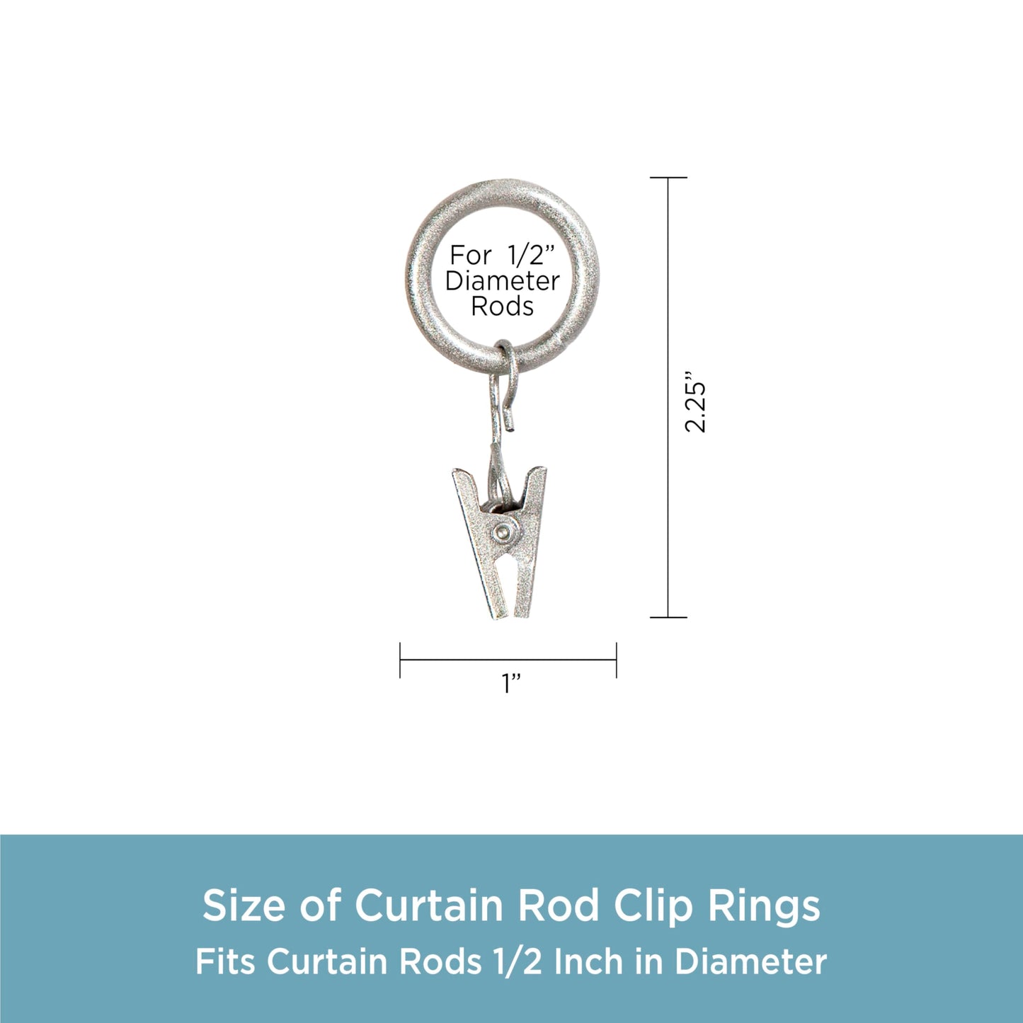 Kenney Petit Window Curtain Clip Rings, Pewter, 14 count (pack of 1)