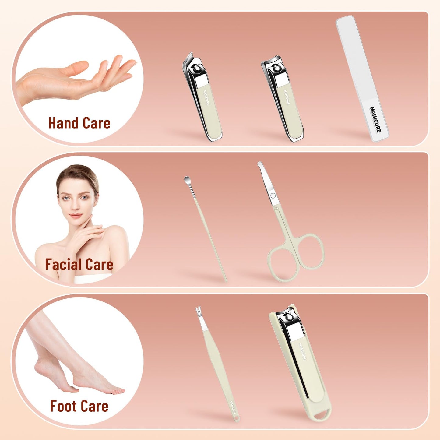 SHANCHAHUA Nail Clipper Set for Men and Women, 7 Pcs Toenail Clippers, Stainless Steel Fingernail Clipper, and Travel Case Manicure Set, Gift Ideas (Beige)