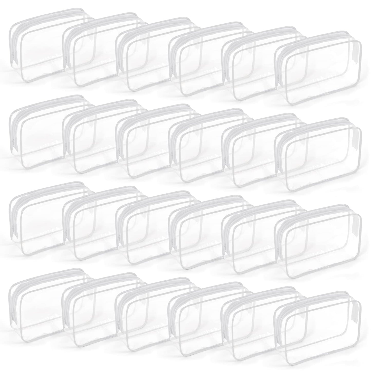 TISRATOK 24 PCS Clear Toiletry Bag for Women Men, Transparent Cosmetic Bag for Travel Makeup Organizer TSA Approved Pouch - White,Medium