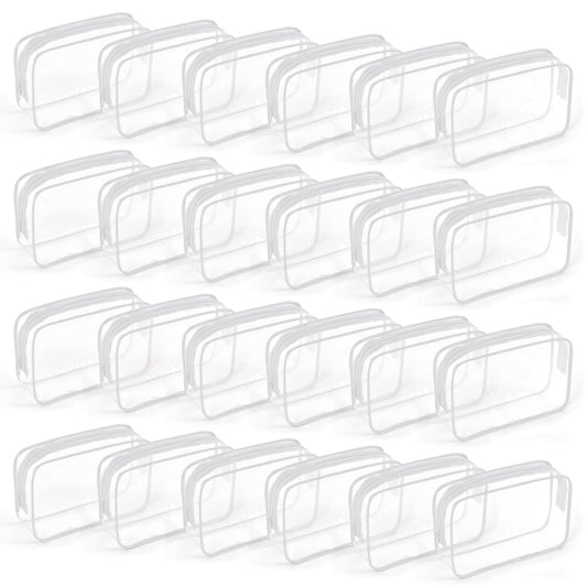 TISRATOK 24 PCS Clear Toiletry Bag for Women Men, Transparent Cosmetic Bag for Travel Makeup Organizer TSA Approved Pouch - White,Medium