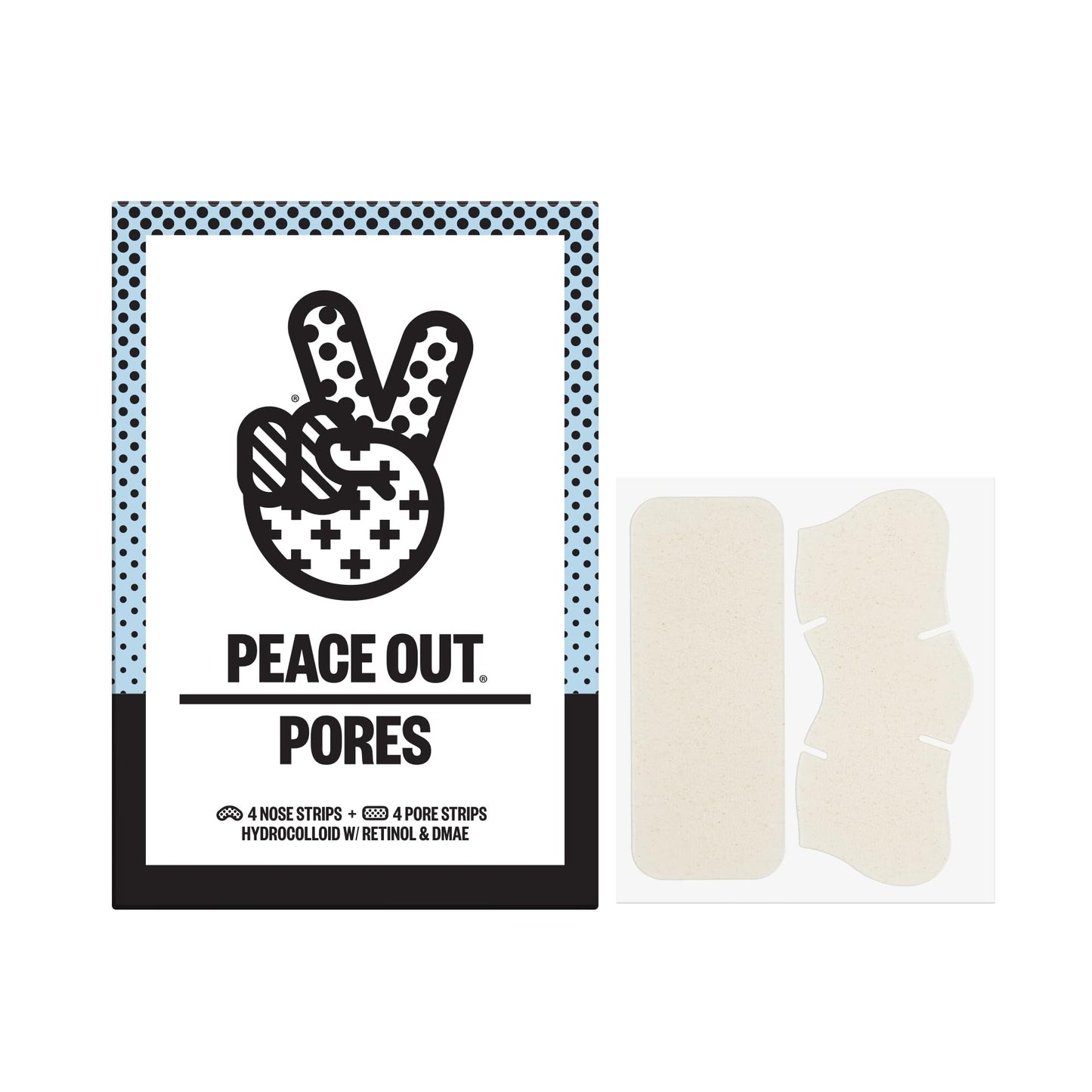 PEACE OUT Skincare Pore Minimizing Strips, Hydrocolloid Pore-Refining Nose and Face Strips with Retinol & Vitamin A to Shrink Enlarged Pores and Remove Blackheads (4 pore and 4 nose strips)