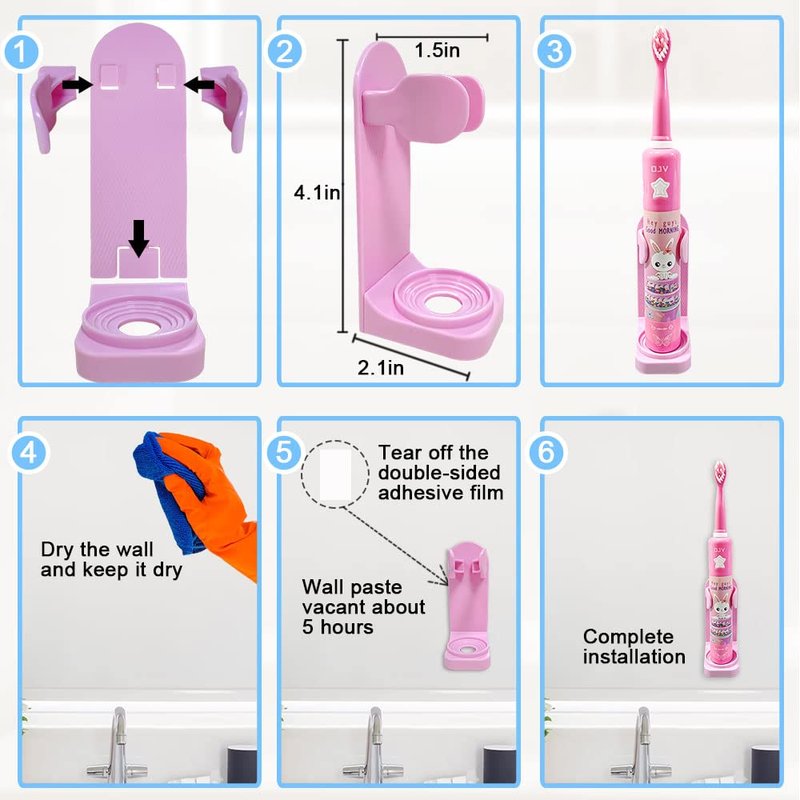 OJV 8620 Musical Electric Toothbrushes for Kids Children, 3 Modes 2 Min Timer, 6 Bristles Rechargeable Power Smart Sonic Music Play Song Toothbrush for Girls Age 3-14 with Wall Mounted Holder (Pink)