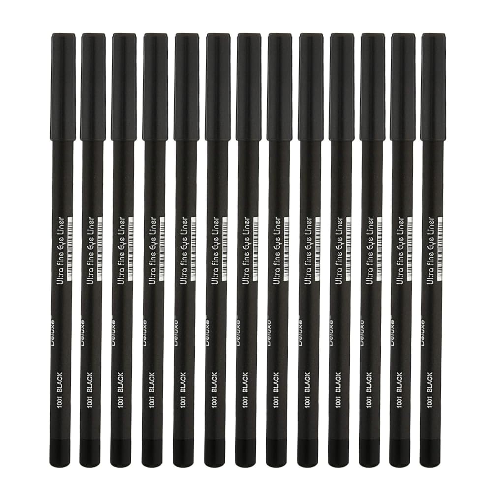 Italia Deluxe 12 pcs Eyeliner Pencil, Ultra Fine, Creamy, High-pigmented, Long-lasting + Hydrogel Eye Patch for Lash Extensions (Black)