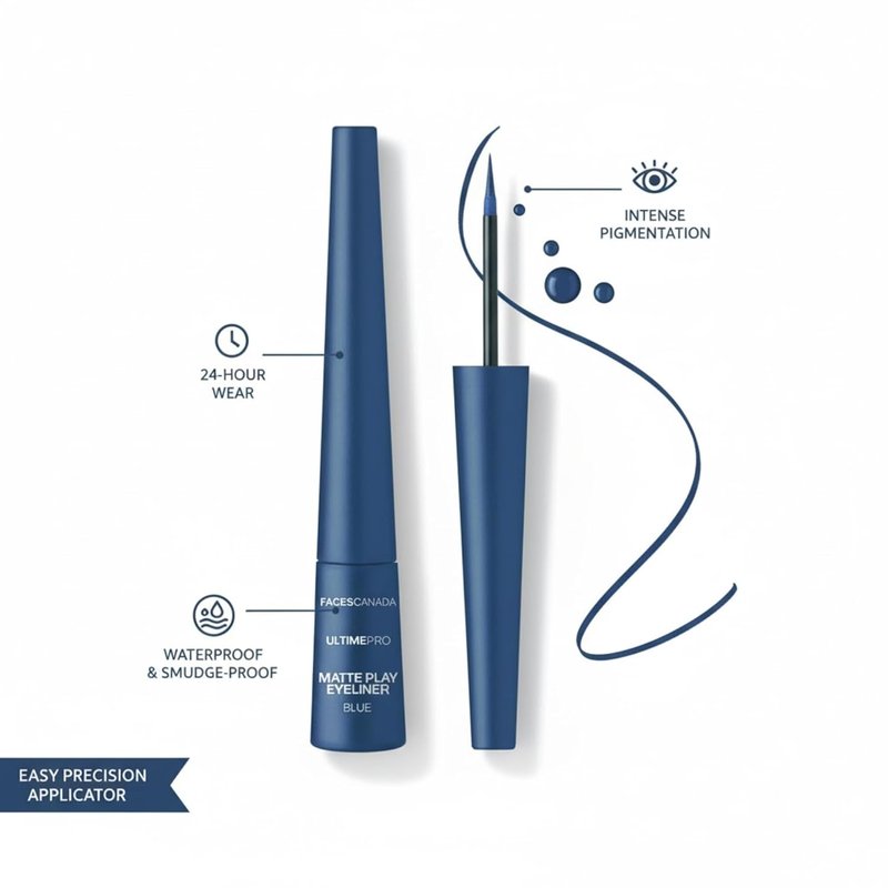 Matte Play Eyeliner - Blue | Smudge-Proof Quick Dry Liquid for Precise Definition | Bold Matte Finish, Long-Lasting Wear, Easy Glide - 0.08 Fl Oz