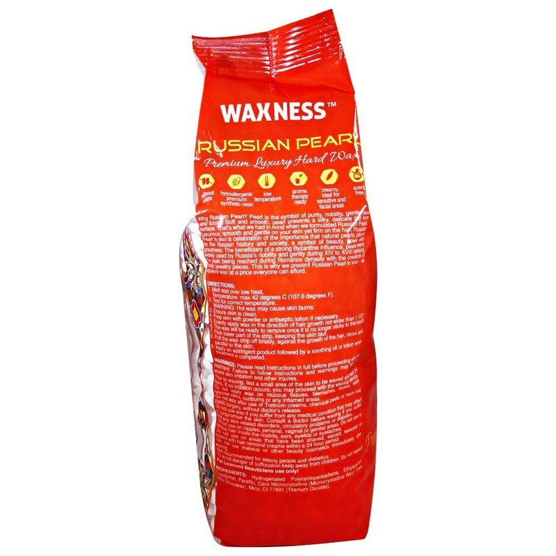 Waxness Russian Pearl Hard Wax Beads 2.2 lb (1 kg) – Rosin-Free Stripless Hard Wax with Creamy Texture and Skin Visibility, Professional Use – Made in Italy