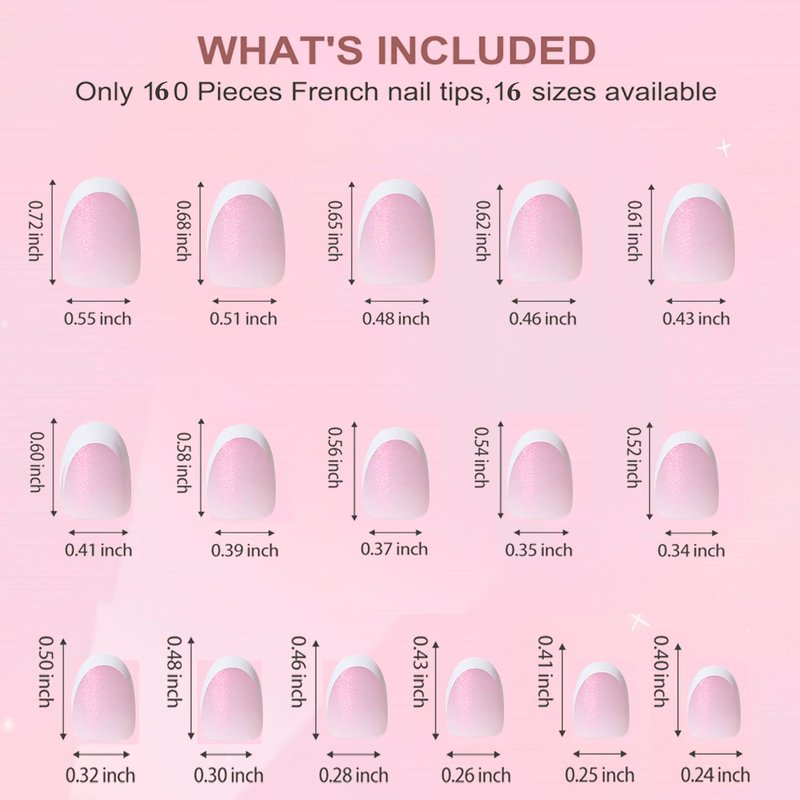 Dsixnails Pink Glitter Base Soft Gel Nail Tips, 160Pcs Short Oval French Tip Press On Nails, Pre-Lasting Acrylic Fake Nails, Soak Off Full Cover Nails Extension for Women Girl 16Sizes