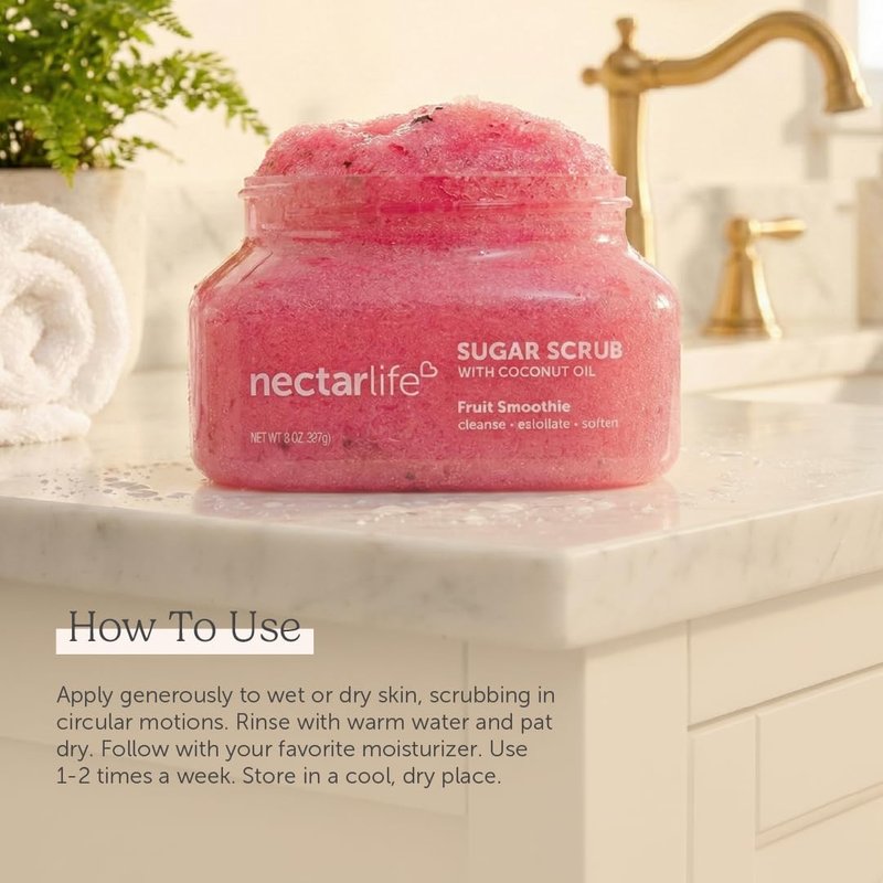 Nectar Life Exfoliating Sugar Scrub, Moisturizing Body Scrub with Coconut Oil & Shea Butter, Pre Shave Exfoliator (8 Ounce, Lemon)