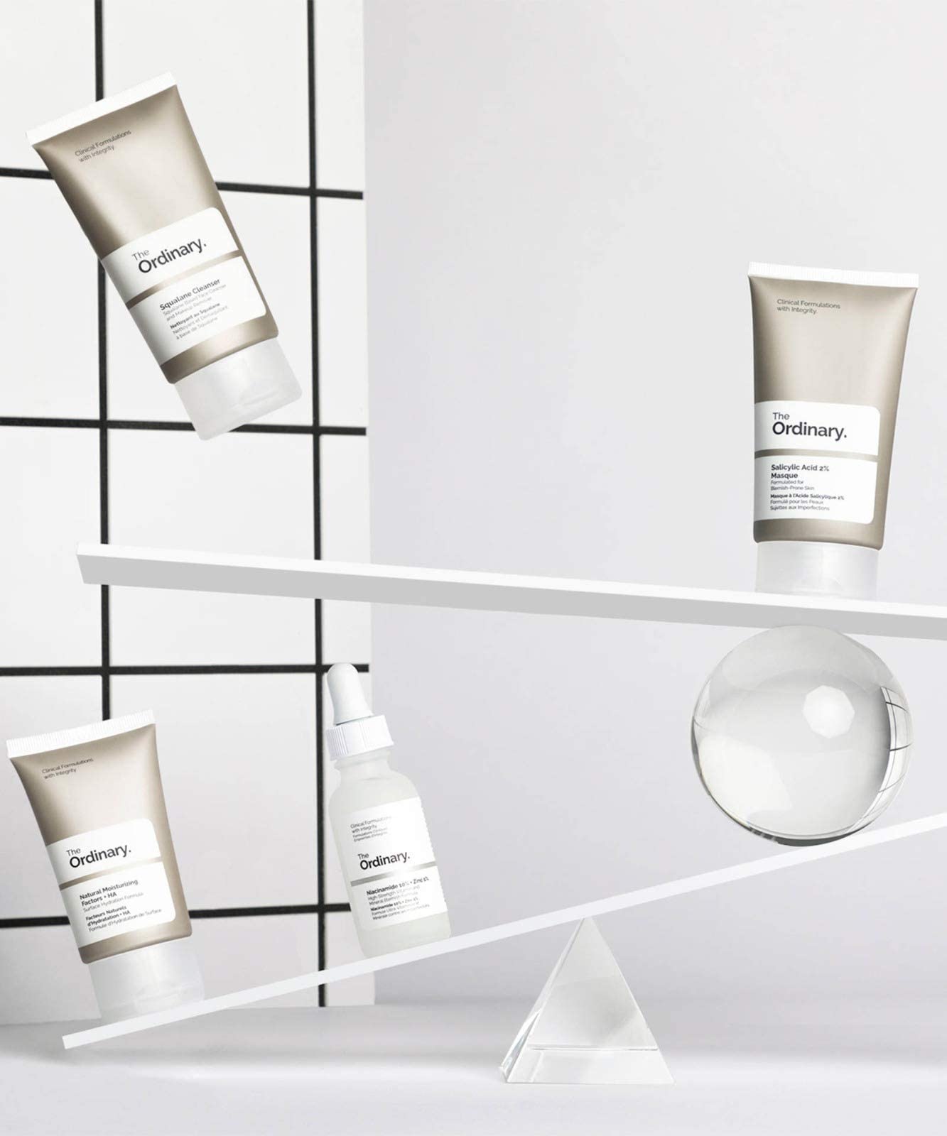 The Ordinary The Balance Set (4 Pcs: Squalance Cleanser + Salicylic Acid 2% Masque + Niacinamide 10% + Zinc 1% + Natural Moisturizing Factors + HA)