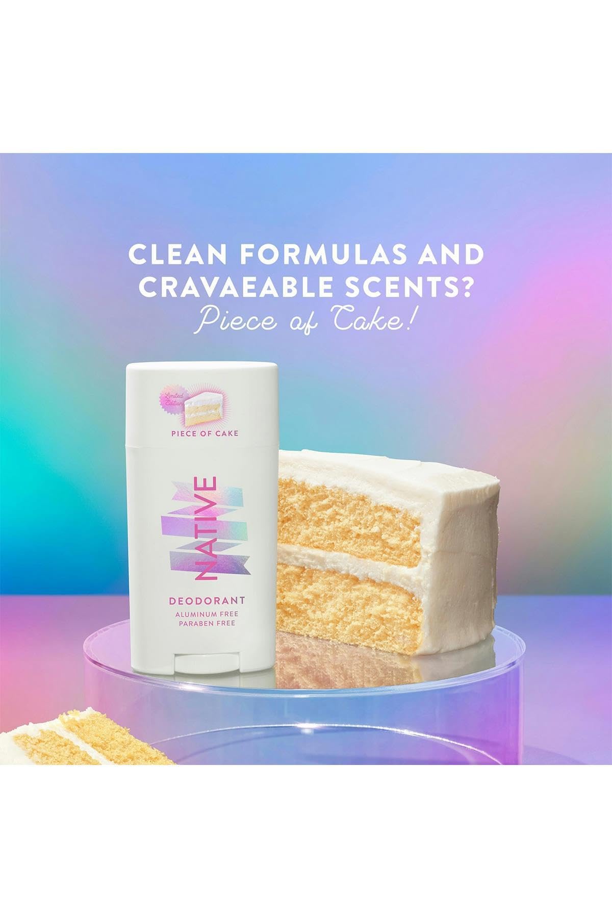 Native Aluminum-Free Clean Deodorant with Natural Derived Ingredients, 72HR odor control | Deodorant for Women and Men | Baking Soda, Coconut Oil, Shea Butter | Piece of Cake Birthday