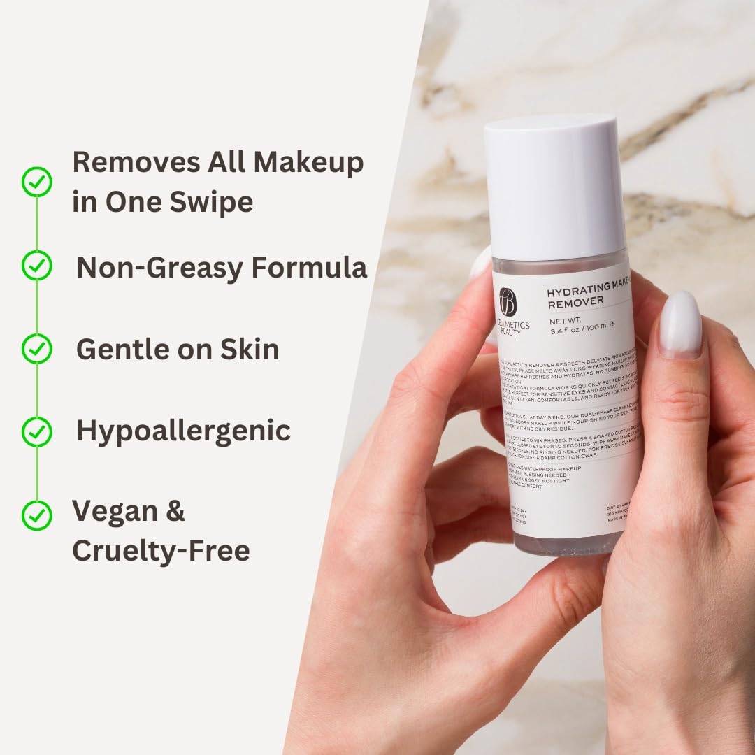 CELLMETICS BEAUTY Hydrating Gentle Eye Makeup Remover Oil-Free & Cleanser for Sensitive Eyes, Non-Greasy Makeup Remover, Waterproof Mascara Remover, 3.4 fl. oz