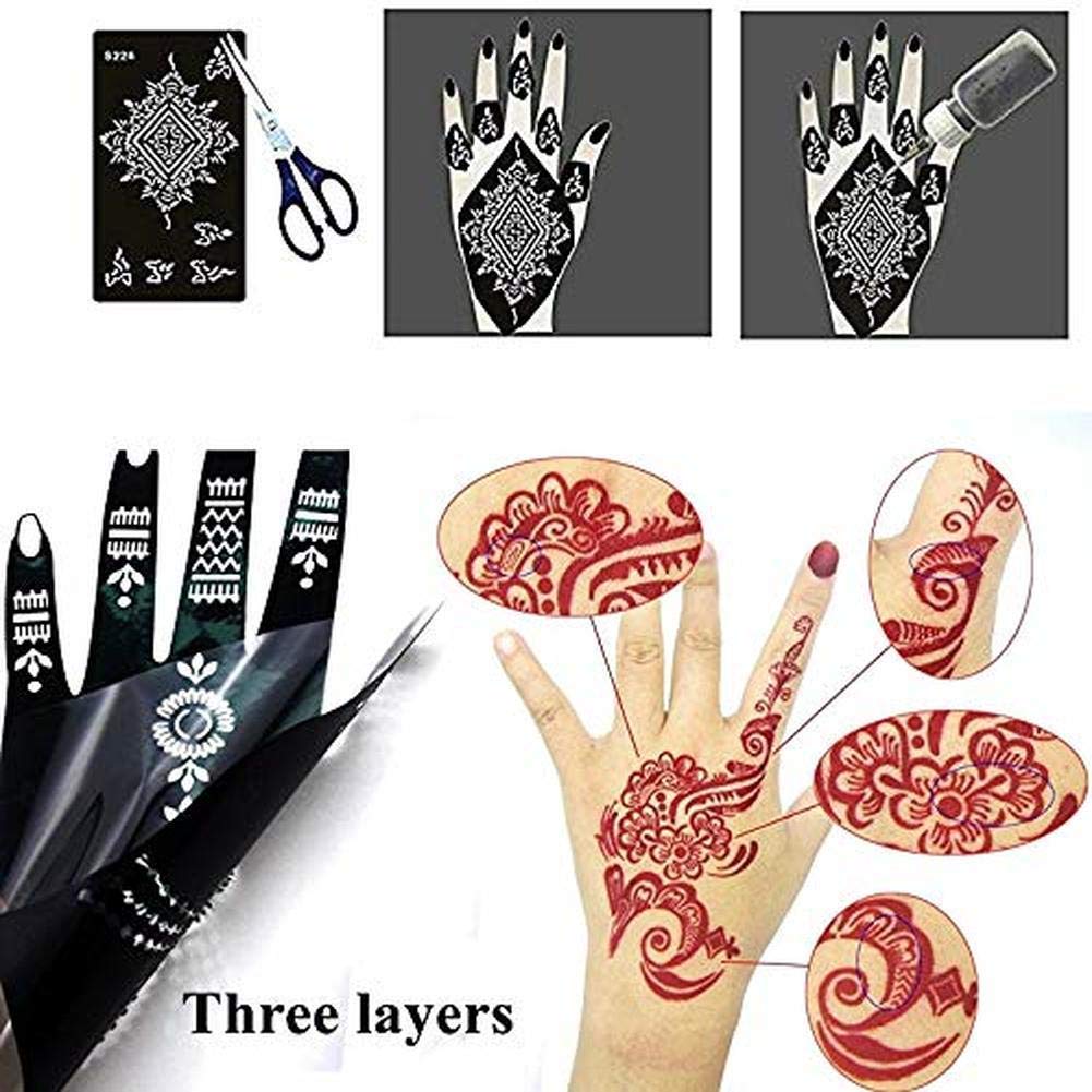 Xmasir Pack of 24 Sheets Temporary Tattoo Templates,Self-Adhesive Henna Indian Arabian Temporary Tattoo Sticker for Body Paint